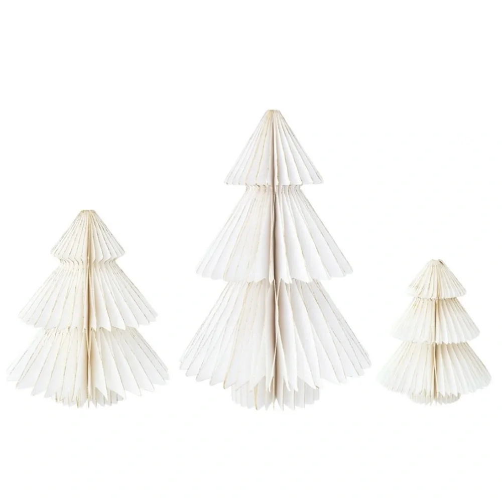 Holiday Time Paper Christmas Tree White Decorations 3 Count